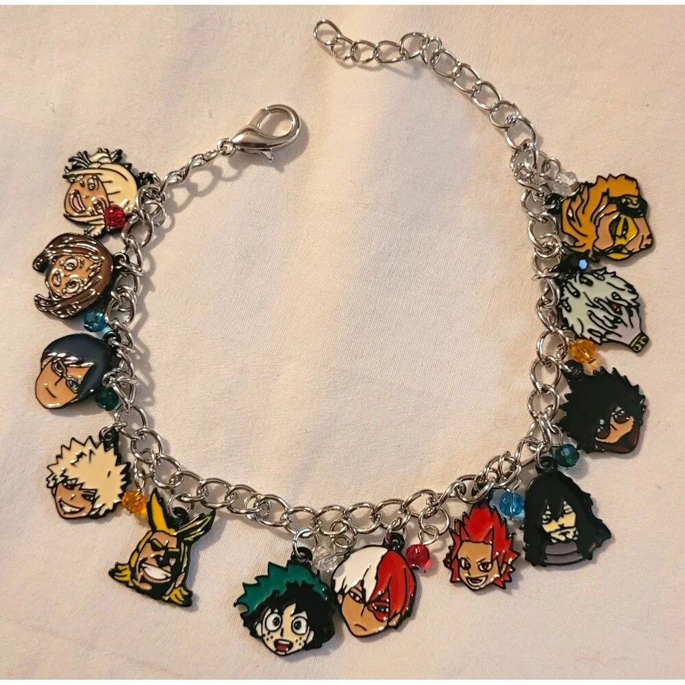My Hero Academia Inspired Charm Bracelet w/ Multicolor Beads & Character Charms